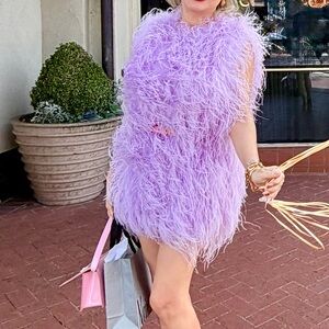 Alice and Olivia Chanda Lavender oversized Feather Vest